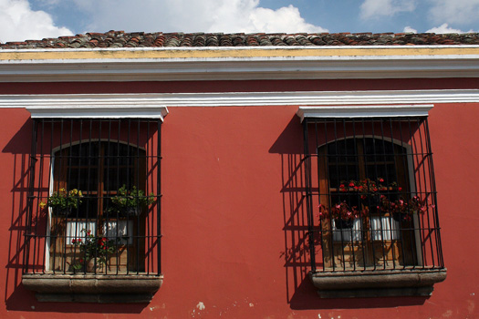 Facade of a typical colonial house in Antigua, Guatemala