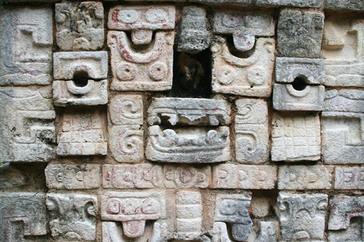 Hieroglyphs made of individually carved stones at Chichén Itzá