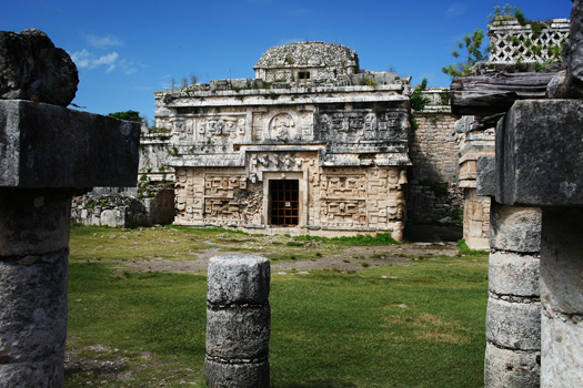 The facade of the Nunnery or Monjas Annexe is decorated with Chaac masks