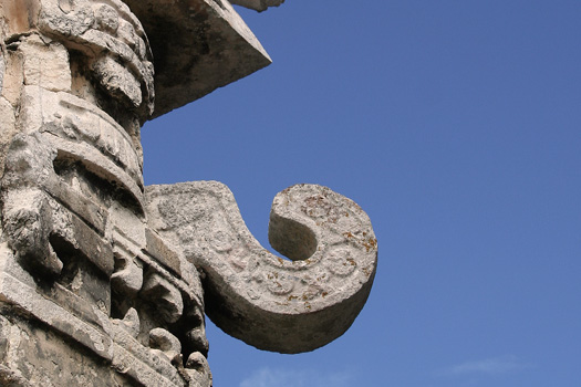 A mask of the rain god Chaac on the Monjas palace