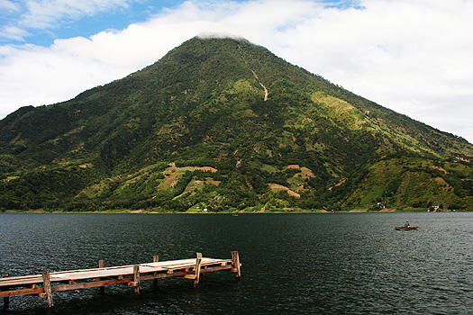 View from Santiago Atitlán towards the dome of Volcán de San Pedro