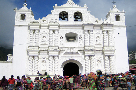 Locals attending a funeral in Zunil